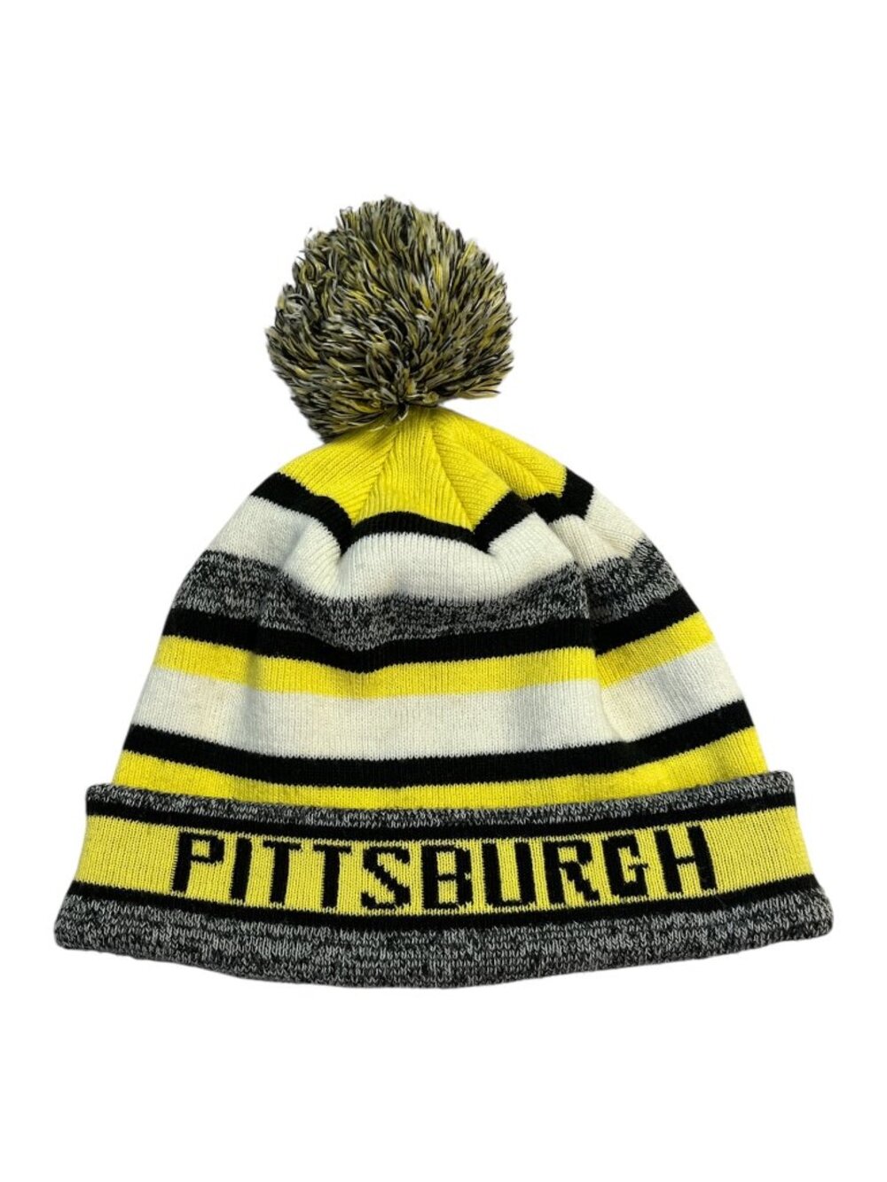 Pittsburgh PA Pom Beanie Black Yellow Gray Knit Winter Hat